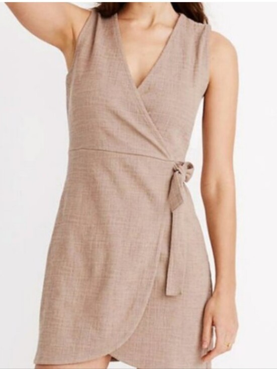 Madewell Dresses & Skirts - Madewell Texture & Thread Tan Wrap Sleeveless Mini Dress Size Medium
